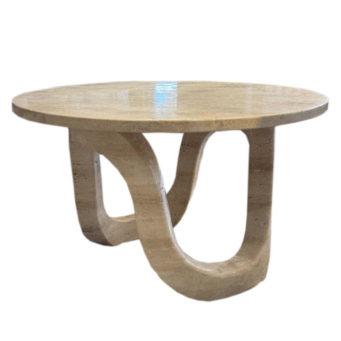 Troia Light Travertine Vein-cut Designer Round Polished Coffee Table (D)24" (H)14"