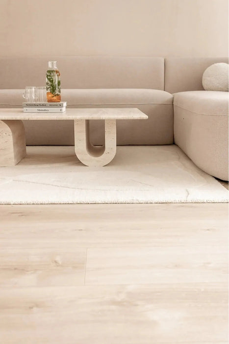 Troia Light Travertine Designer Coffee Table U Shape Legs (W)28" (L)48" (H)13"