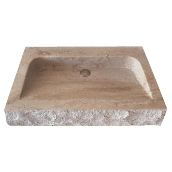 Troia Light Travertine Rustic Rectangular Wall-mount Bathroom Sink (W)16" (L)30" (H)5"