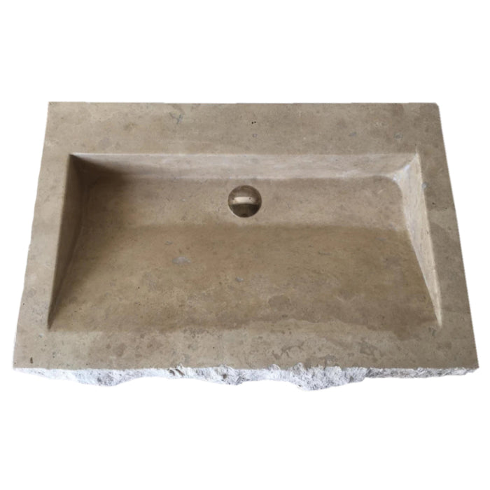 Troia Light Travertine Rustic Rectangular Wall-mount Bathroom Sink (W)16" (L)30" (H)5"