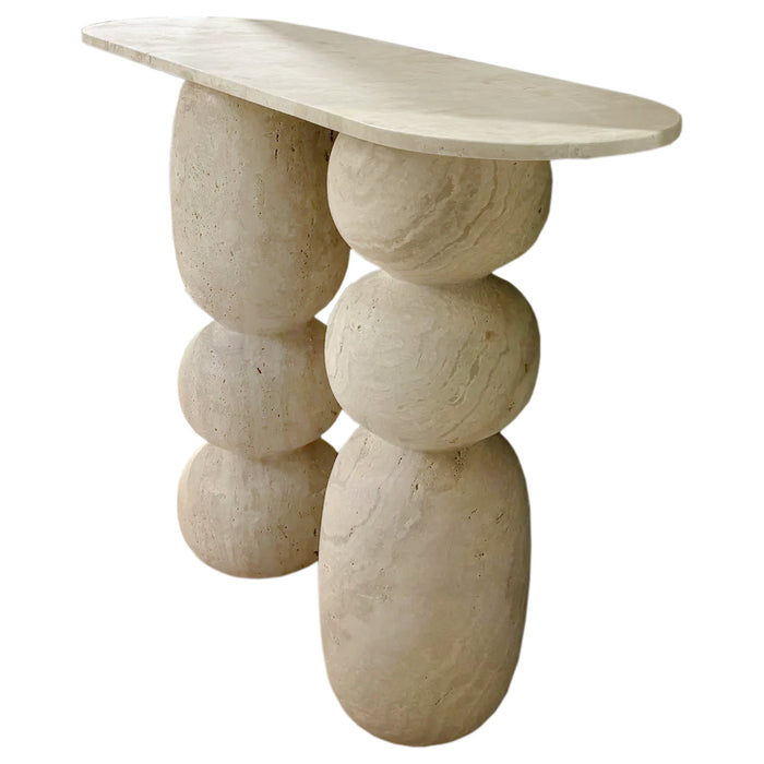 Troia Light Travertine Designer Console Filled and Honed (W)12" (L)49" (H)31.5"