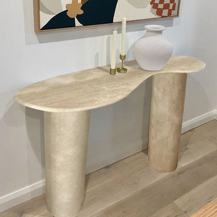 Troia Light Travertine Designer Console Filled and Honed (W)15" (L)48" (H)36"