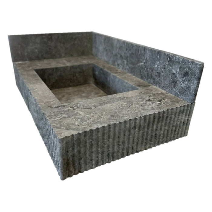 Tundra Gray Marble Rectangular Wall-mount Bathroom Sink with 6" Backsplash (W)16" (L)32" (H)10"