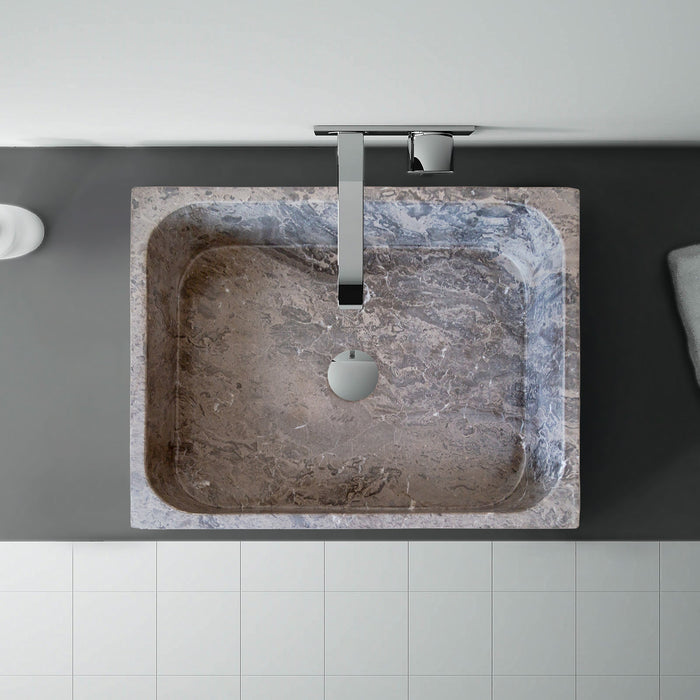 Tundra Gray Marble Farmhouse Rectangular Above Vanity Bathroom Sink (W)16" (L)19.5" (H)5"