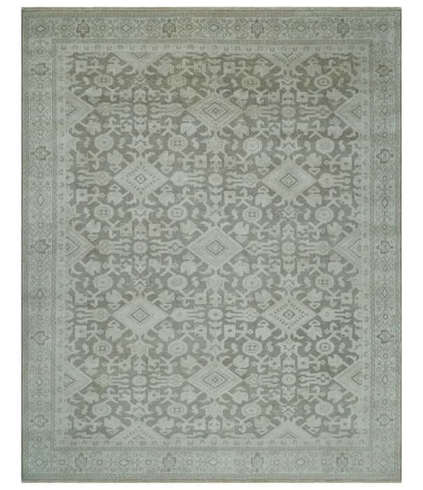 Turkish Design Brown and Ivory 8x10 Hand Knotted Antique Style Traditional Low Pile Wool Rug