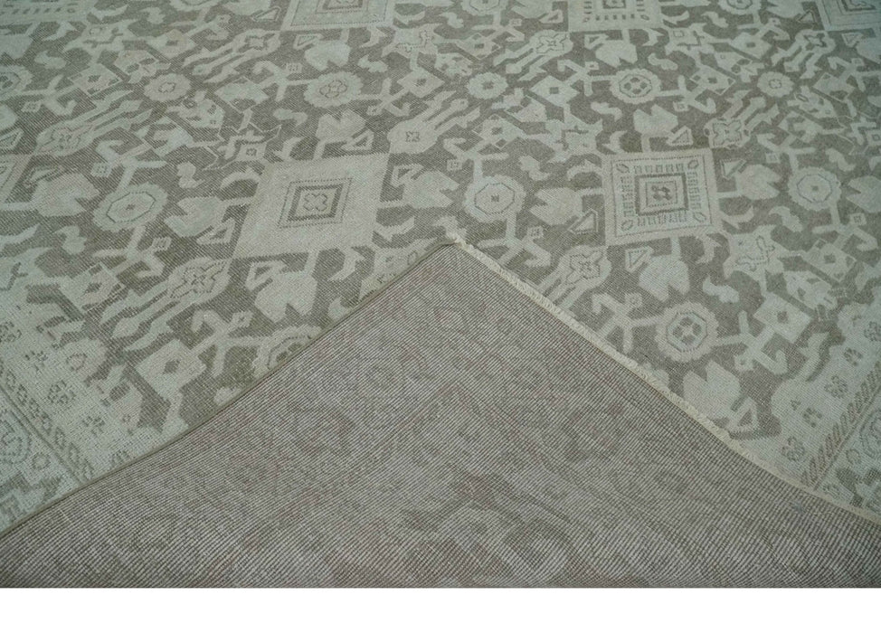 Turkish Design Brown and Ivory 8x10 Hand Knotted Antique Style Traditional Low Pile Wool Rug