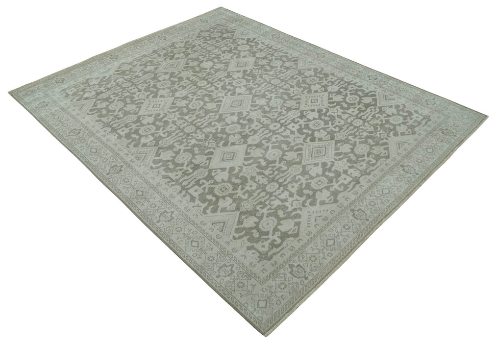Turkish Design Brown and Ivory 8x10 Hand Knotted Antique Style Traditional Low Pile Wool Rug