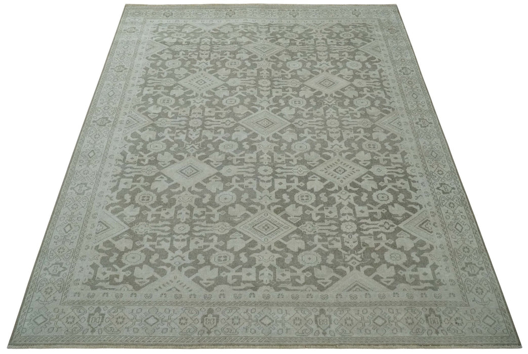 Turkish Design Brown and Ivory 8x10 Hand Knotted Antique Style Traditional Low Pile Wool Rug