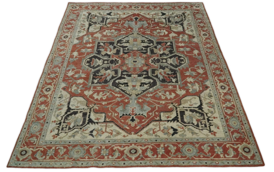 Traditional Heriz Brown, Beige and Charcoal Hand Knotted Multi Size wool Area Rug