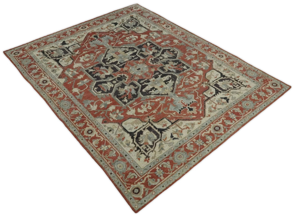 Traditional Heriz Brown, Beige and Charcoal Hand Knotted Multi Size wool Area Rug