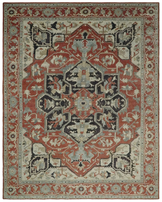 Traditional Heriz Brown, Beige and Charcoal Hand Knotted Multi Size wool Area Rug
