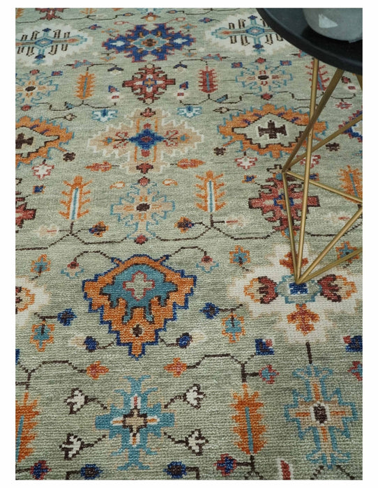 Turkish Knot Antique Green and Ivory Traditional Multi Size Hand knotted Oushak Rug