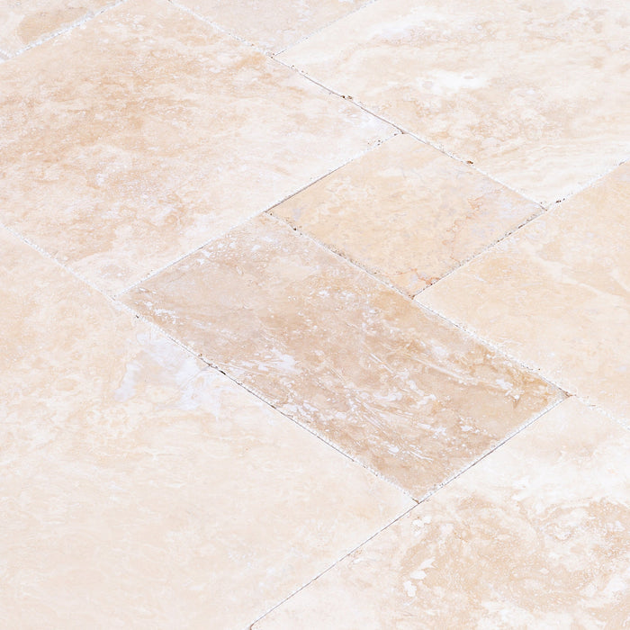 Tuscany Beige Travertine Tiles 4 sized Pattern Brushed and Chiseled - Belair Collection