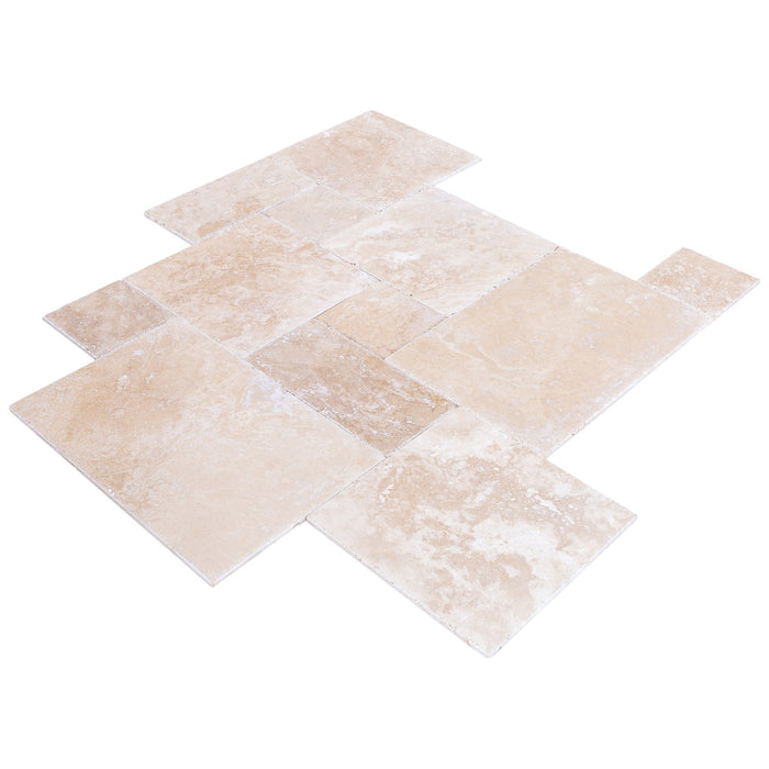 Tuscany Beige Travertine Tiles 4 sized Pattern Brushed and Chiseled - Belair Collection