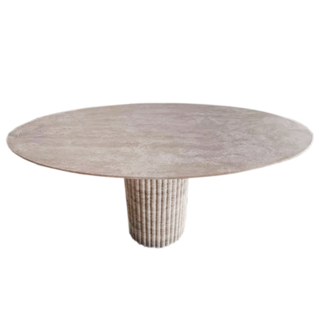 Tuscany Beige Travertine Vein-cut Oval Shape Coffee Table Fluted Leg (W)24" (L)50" (H)23"