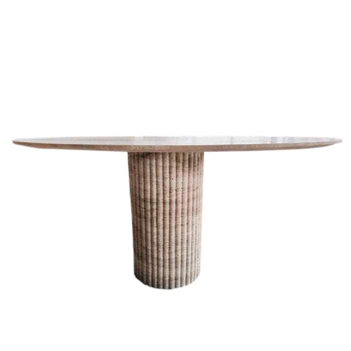 Tuscany Beige Travertine Vein-cut Oval Shape Coffee Table Fluted Leg (W)24" (L)50" (H)23"