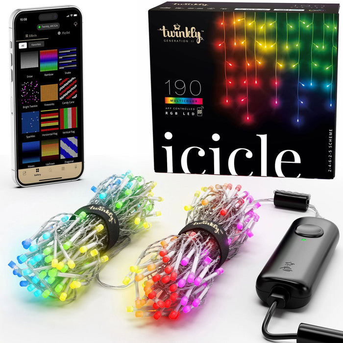 Twinkly Icicle App-Controlled Smart LED Christmas Lights 190 Multicolor RGB 16ft