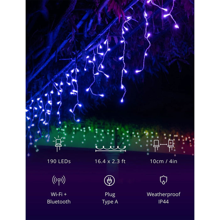 Twinkly Icicle App-Controlled Smart LED Christmas Lights 190 Multicolor RGB 16ft