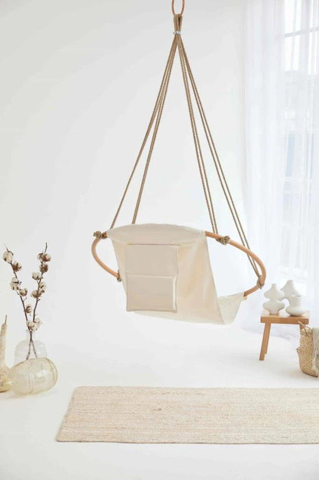 Twill Natural Round Hanging Chair Teak Frame
