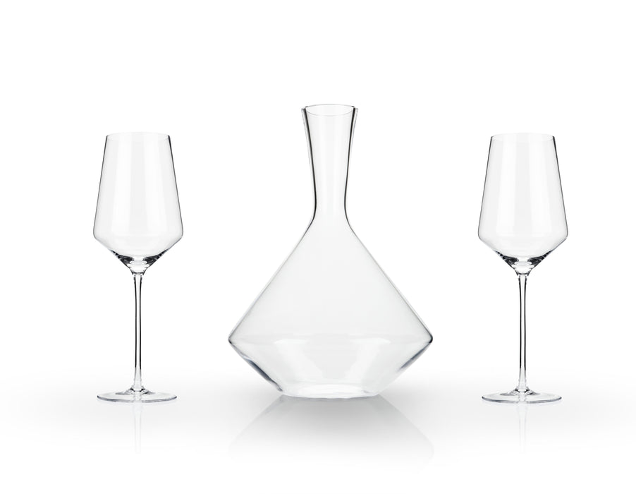 Raye Angled Crystal Bordeaux Decanter and Wine Glass Set