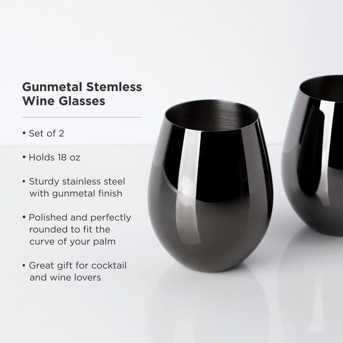 Stainless Steel Stemless Wine Glasses in Gunmetal Set of 2