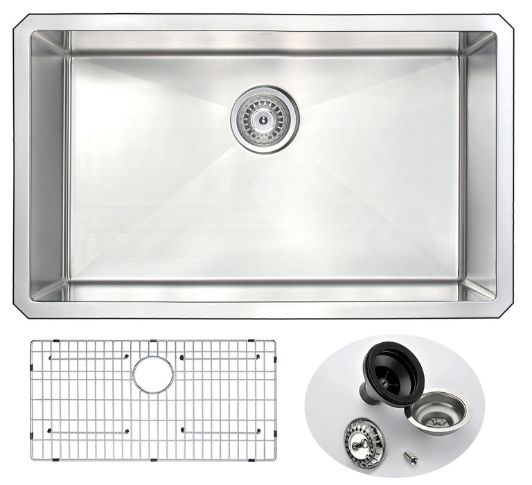 Vanguard Undermount Stainless Steel 30 in. 0-Hole Single Bowl Kitchen Sink in Brushed Satin