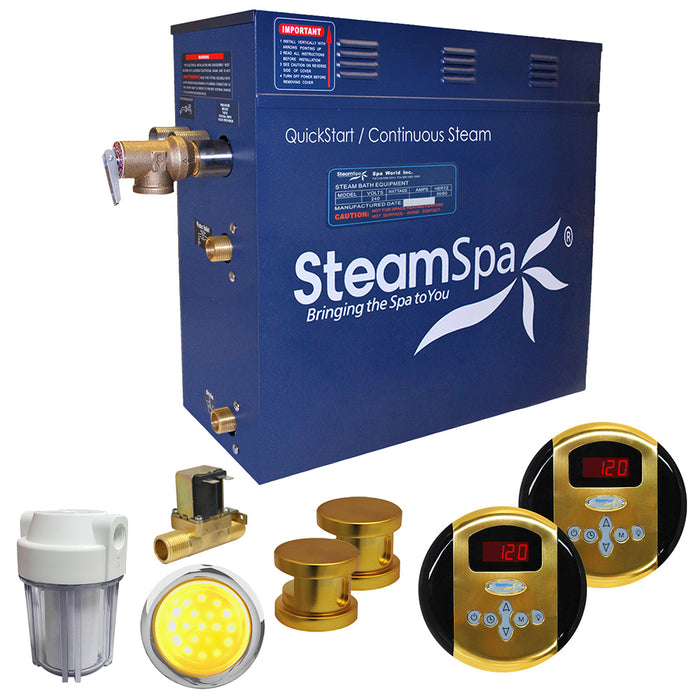 SteamSpa Royal 12 KW QuickStart Acu-Steam Bath Generator Package with Built-in Auto Drain in Polished Gold