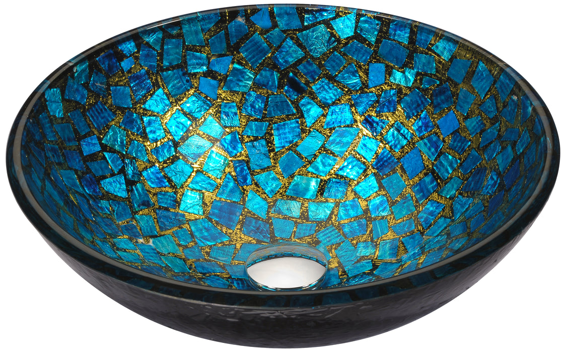 Mosaic Series Vessel Sink in Blue/Gold Mosaic