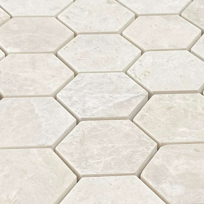 Vanilla Beige Marble 2" Hexagon on 12" x 12" Mesh Mosaic Tile - Belair Collection