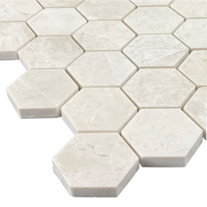 Vanilla Beige Marble 2" Hexagon on 12" x 12" Mesh Mosaic Tile - Belair Collection