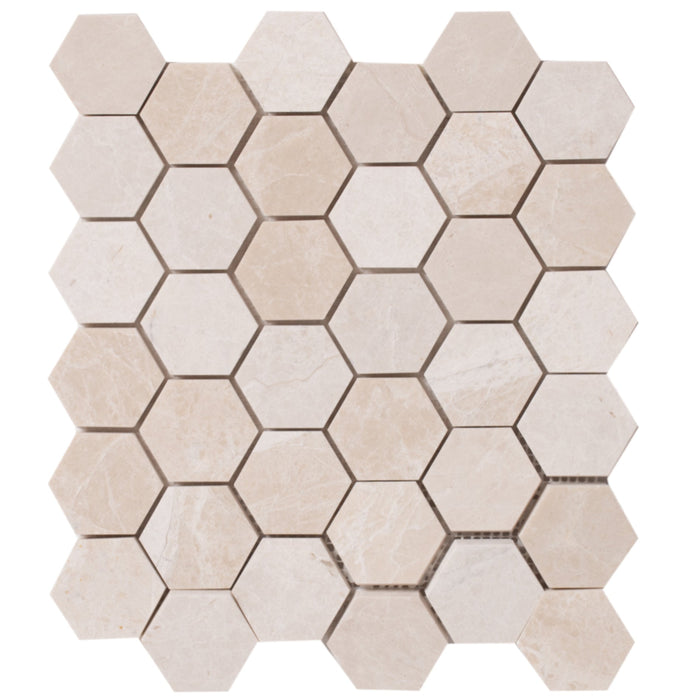Vanilla Beige Marble 2" Hexagon on 12" x 12" Mesh Mosaic Tile - Belair Collection
