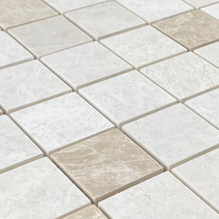 Vanilla Beige Marble 2"x2" Honed on 12" x 12" Mesh Mosaic Tile - Belair Collection