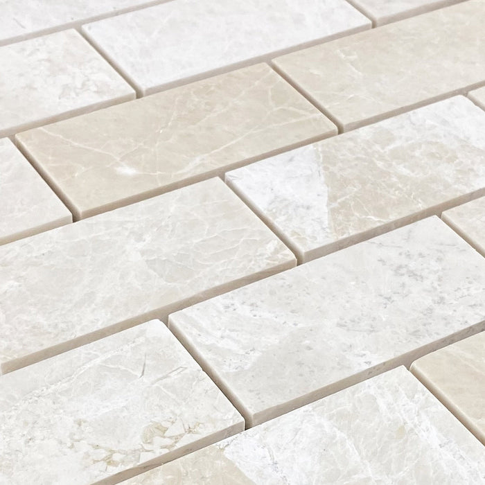 Vanilla Beige Marble 2"x4" Brick Honed on 12" x 12" Mesh Mosaic Tile - Belair Collection
