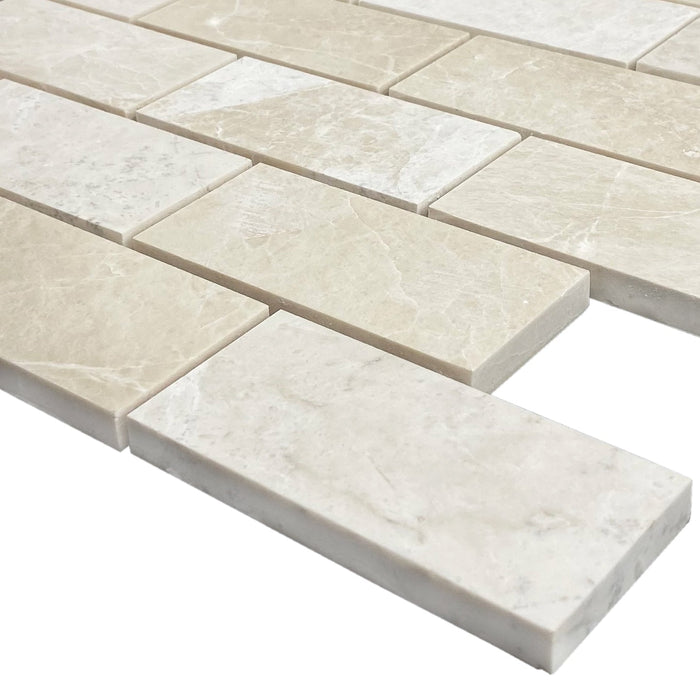 Vanilla Beige Marble 2"x4" Brick Honed on 12" x 12" Mesh Mosaic Tile - Belair Collection