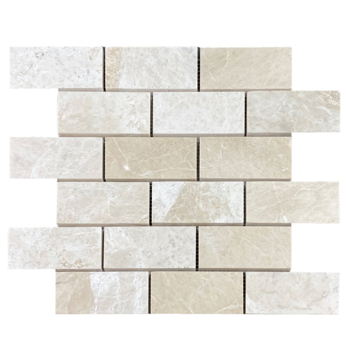 Vanilla Beige Marble 2"x4" Brick Honed on 12" x 12" Mesh Mosaic Tile - Belair Collection