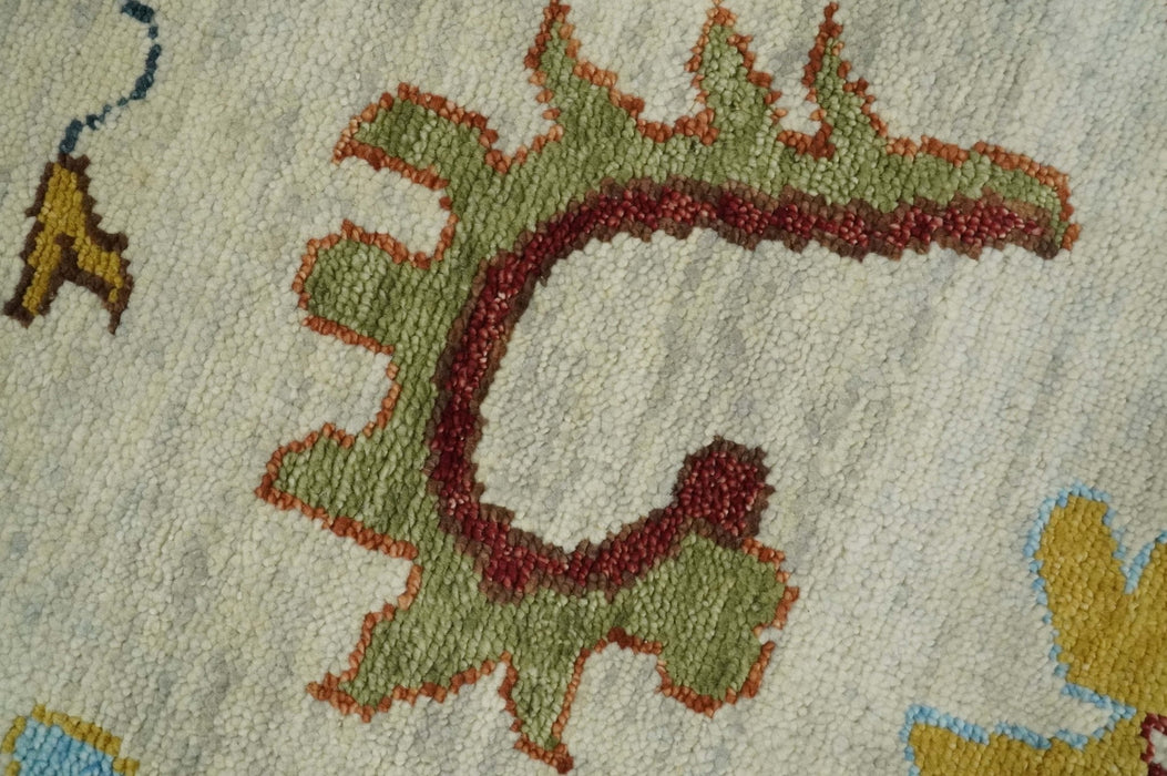 Vibrant Colorful Hand Knotted Ivory, Teal and Rust Traditional Oushak Multi size Wool Area Rug