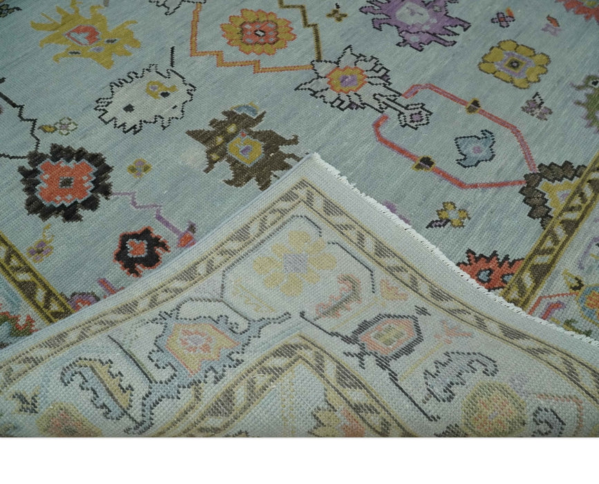 Vibrant Colorful Aqua and Green Hand knotted Traditional Oushak 8x10 wool area Rug