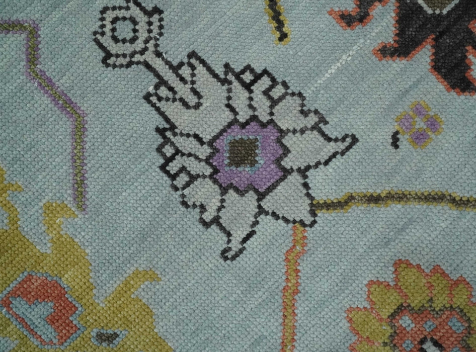 Vibrant Colorful Aqua and Green Hand knotted Traditional Oushak 8x10 wool area Rug