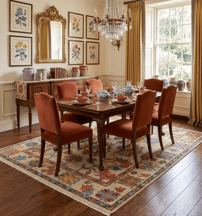 Vibrant Colorful Beige and Rust Traditional Oushak Custom Made wool Area Rug