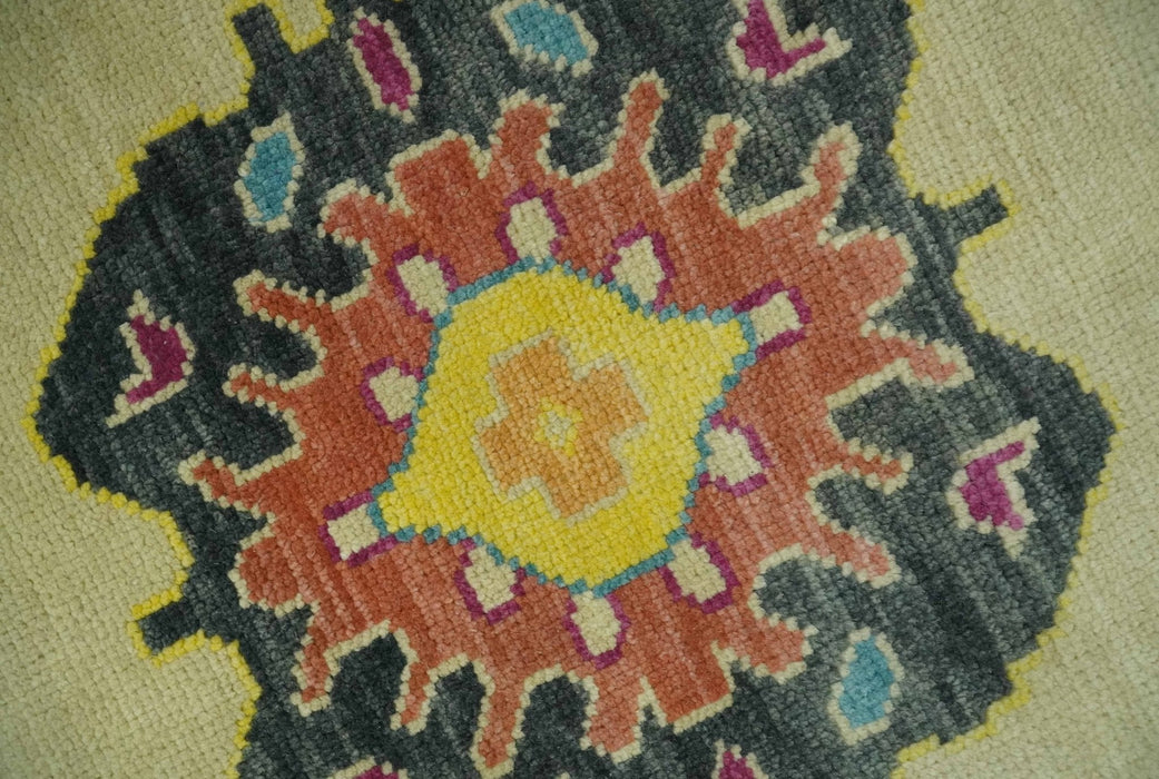 Vibrant Colorful Beige, Silver, Orange and Mustard Hand Knotted 9x12 Wool Area Rug