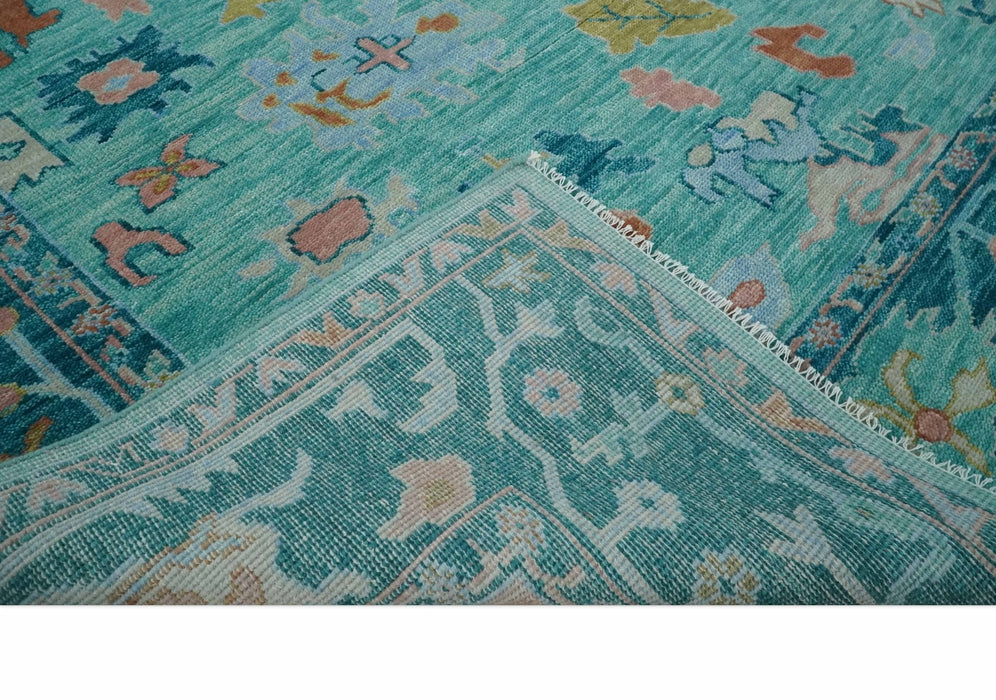 Vibrant Colorful Blue and Green Hand knotted 9x12 wool Area Rug