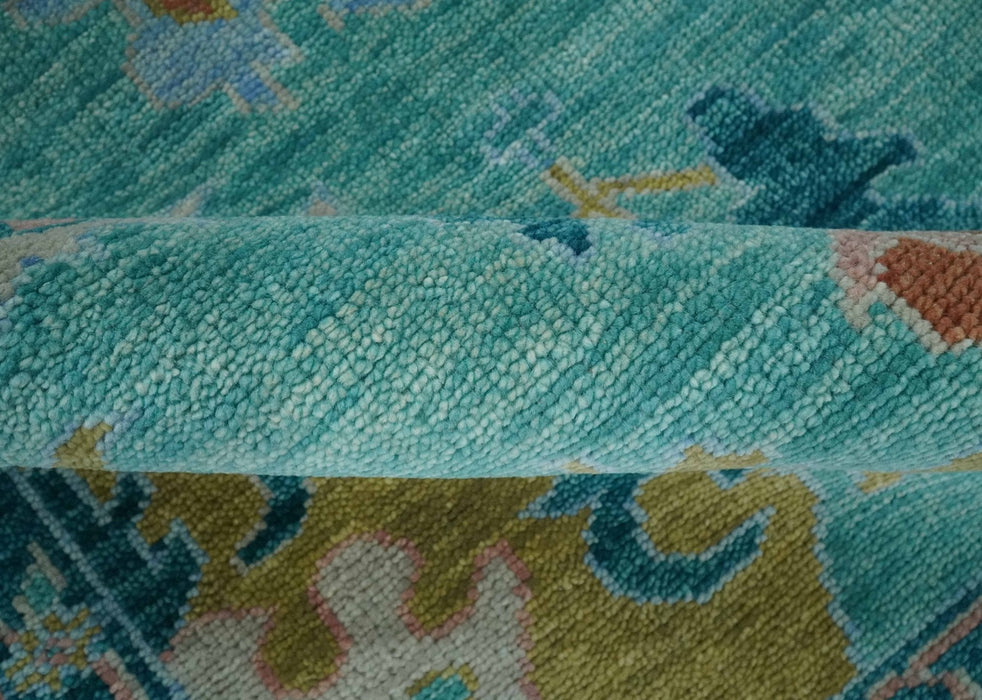 Vibrant Colorful Blue and Green Hand knotted 9x12 wool Area Rug