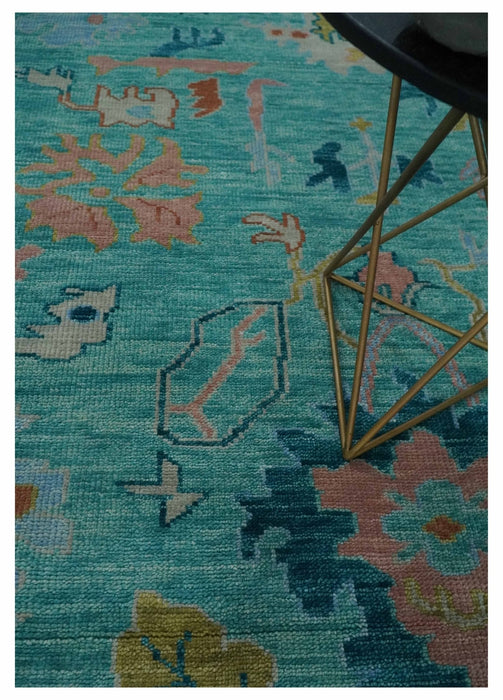 Vibrant Colorful Blue and Green Hand knotted 9x12 wool Area Rug