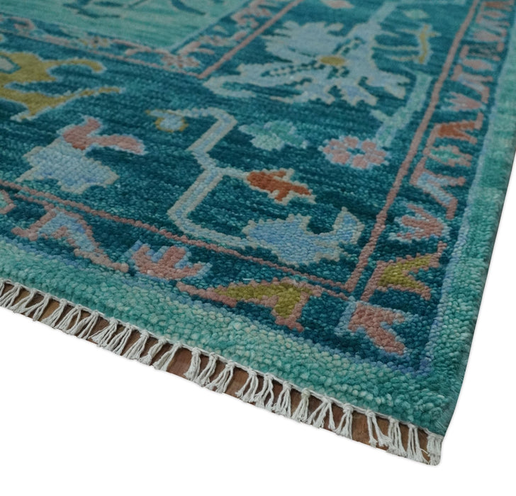 Vibrant Colorful Blue and Green Hand knotted 9x12 wool Area Rug