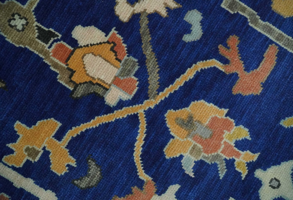 Vibrant Colorful Blue, Silver and Mustard Hand knotted Traditional Oushak Multi Size wool Area Rug