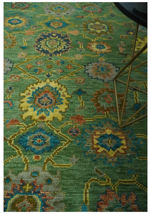Vibrant colorful Green 8x10 Hand Knotted Traditional Oriental Oushak wool Area Rug