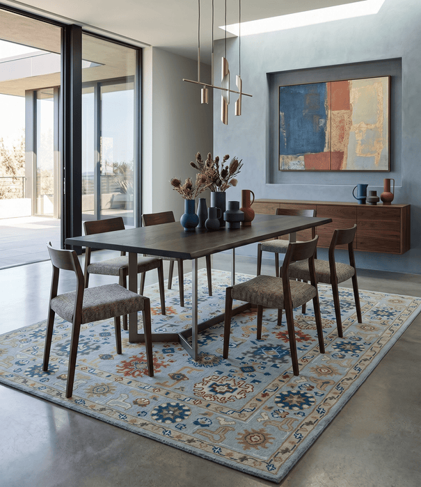 Vibrant Colorful Light Blue, Mustard, Brown and Blue Hand Knotted Traditional Oushak Multi Size wool Area Rug