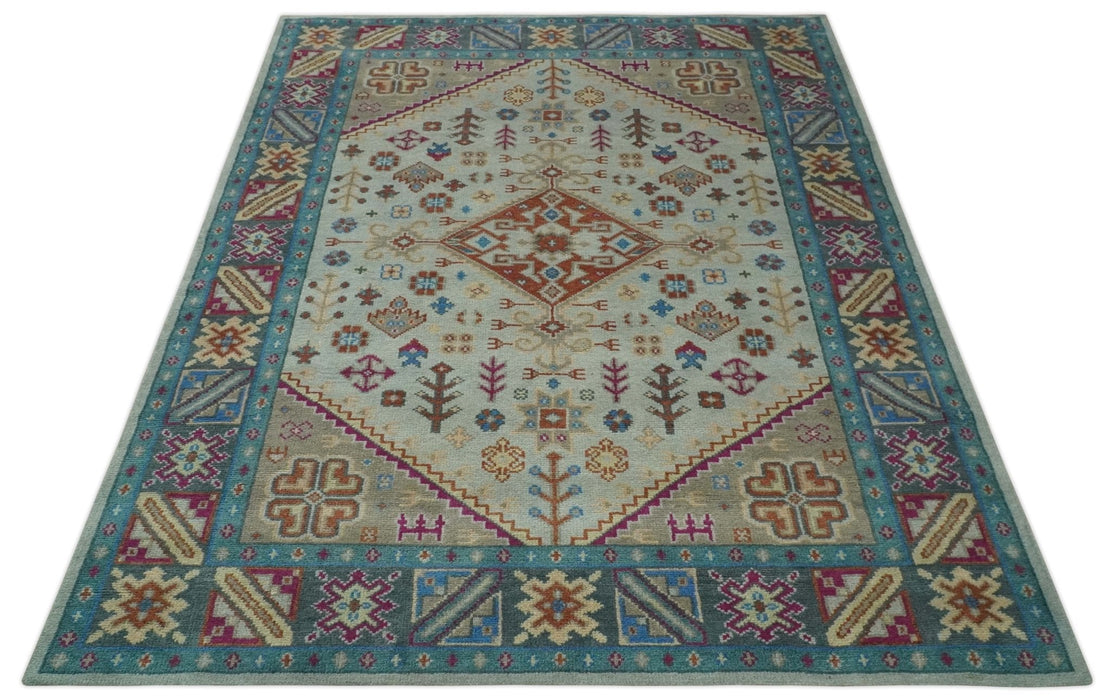 Vibrant Colorful Silver, Beige, Blue and Brown Traditional Heriz Multi Size wool Area Rug
