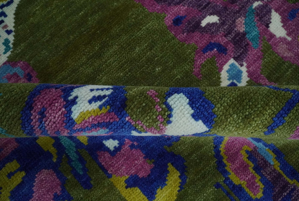 Vibrant Garden of Butterfly Green and Purple Hand knotted Multi size wool Area Rug