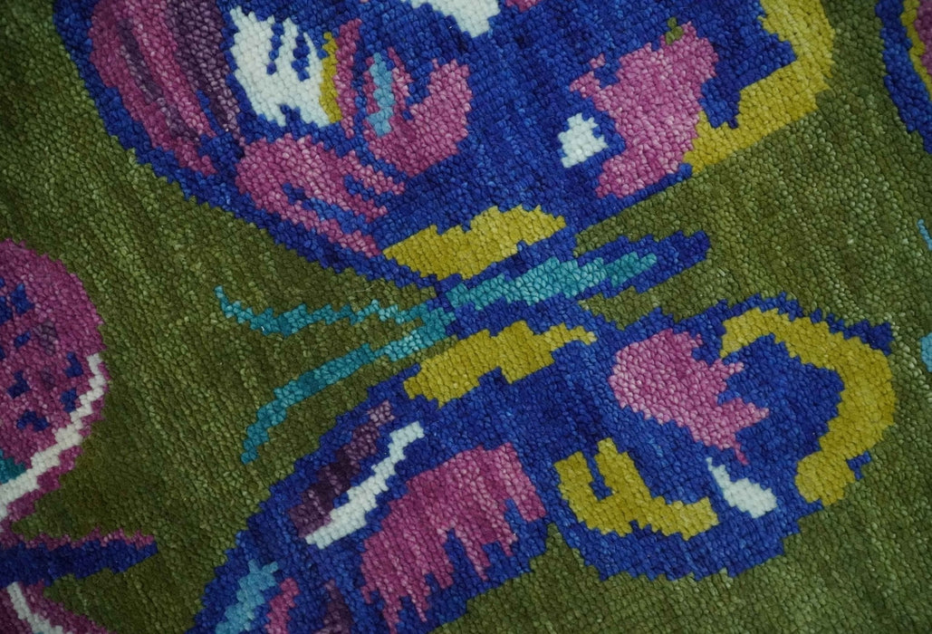 Vibrant Garden of Butterfly Green and Purple Hand knotted Multi size wool Area Rug